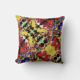 Red Purple Black Yellow Floral Slanted Art Motif Throw Pillow