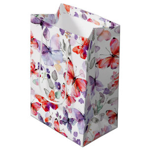 Red Purple Butterflies Birthday Medium Gift Bag