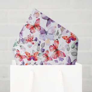 Red Purple Butterflies Birthday Tissue Paper
