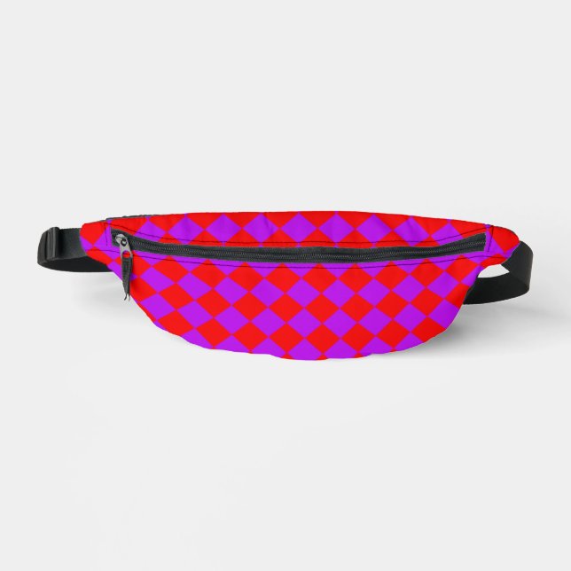 Red Purple Chequered Diamond Pattern Fanny Pack (Front)
