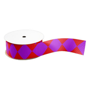 Red Purple Chequered Diamond Pattern Grosgrain Ribbon
