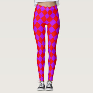 Red Purple Chequered Diamond Pattern  Leggings