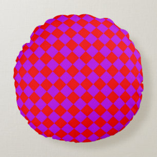 Red Purple Chequered Diamond Pattern Round Pillow