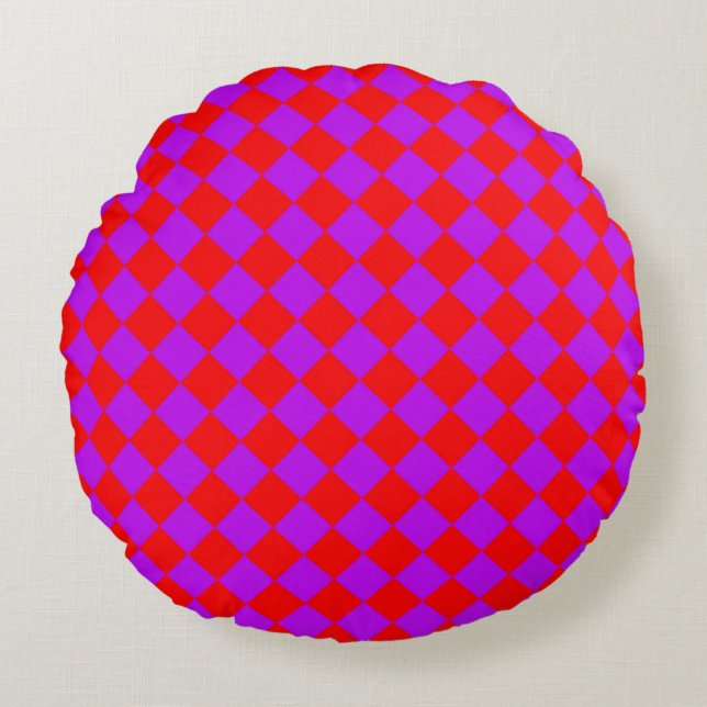Red Purple Chequered Diamond Pattern  Round Pillow (Front)