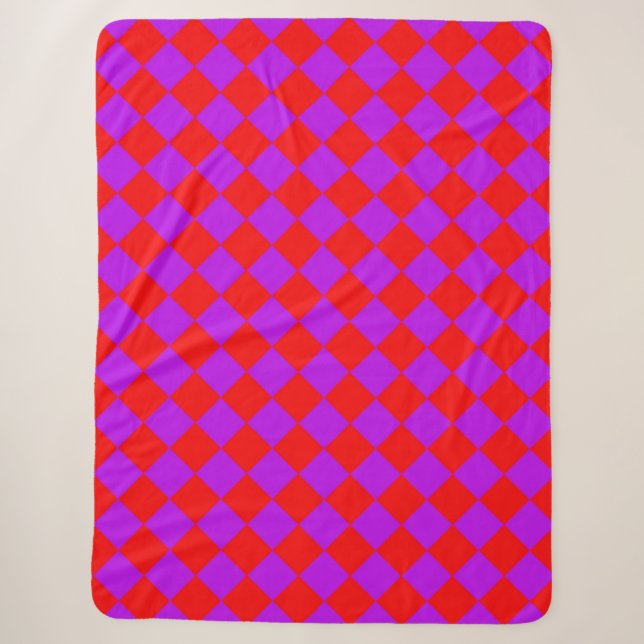 Red Purple Chequered Diamond Pattern  Sherpa Blanket (Front)