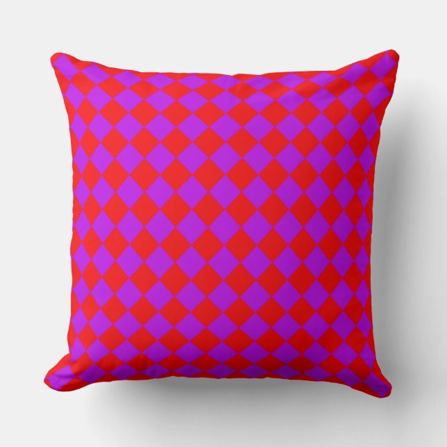 Red Purple Chequered Diamond Pattern  Throw Pillow (Front)