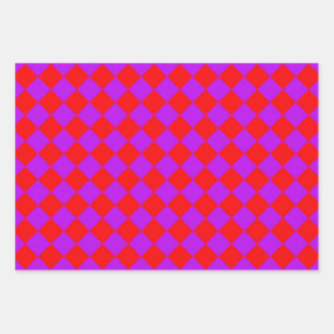 Red Purple Chequered Diamond Pattern Wrapping Paper Sheet