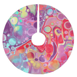 Red, Purple Colourful Pour Painting Christmas Brushed Polyester Tree Skirt