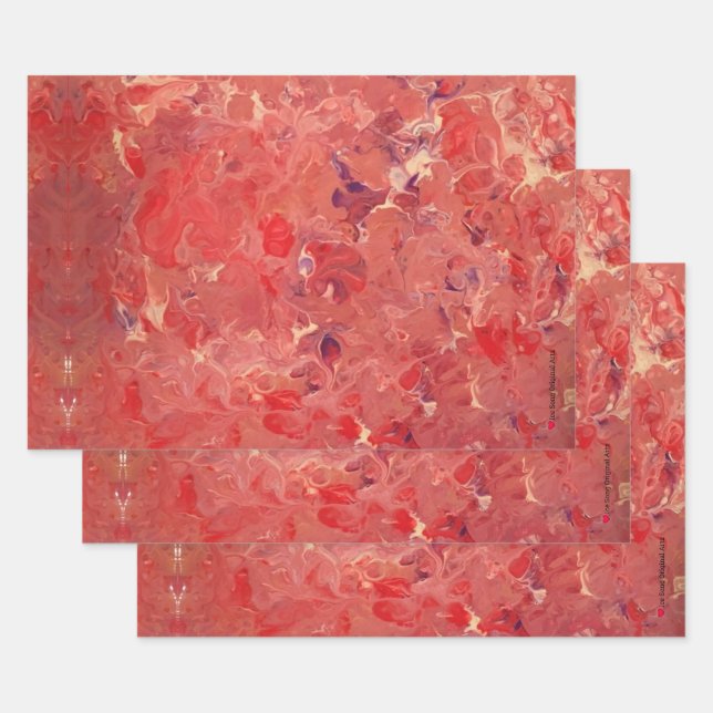 Red Purple Cream Wrapping Paper Sheets (Set)