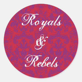 Red & Purple Damask Round Sticker