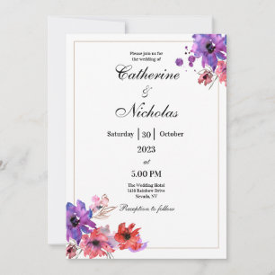 Red & Purple Floral Wedding Invitation Card