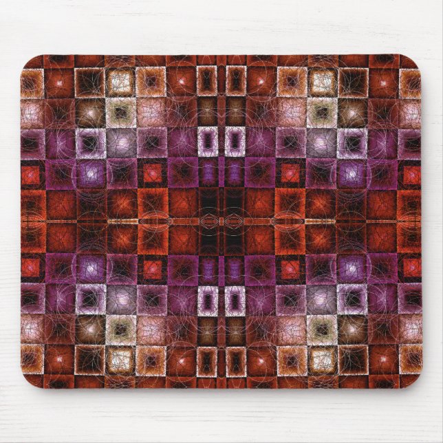 Red & Purple Geometric Grid Symmetrical Glow Mouse Pad (Front)
