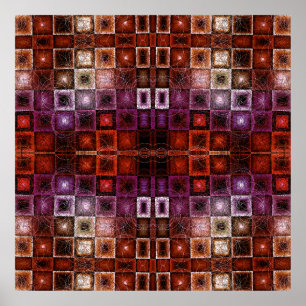 Red & Purple Geometric Grid Symmetrical Glow Poster