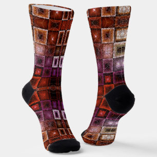 Red & Purple Geometric Grid Symmetrical Glow Socks