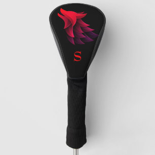 Red & Purple Gradient Wolf Head Monogram Initial  Golf Head Cover
