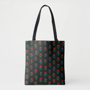 Red, Purple, Green Floral Black  Tote Bag