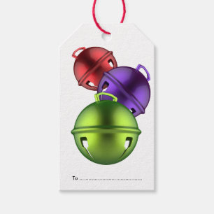 Red Purple Green Jingle Bells Christmas Gift Tags