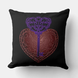 Red & Purple Heart Key Throw Pillow