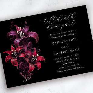 Red Purple Lilies Dramatic Moody Gothic Wedding Invitation