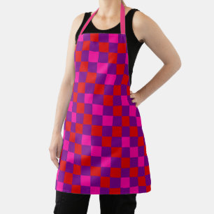 Red Purple Pink Chequered Pattern Design  Apron