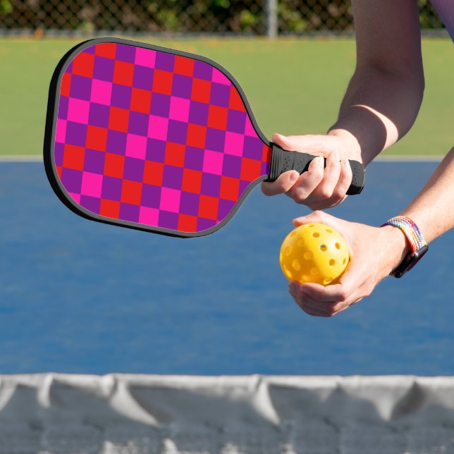 Red Purple Pink Chequered Pattern Design  Pickleball Paddle (Insitu)