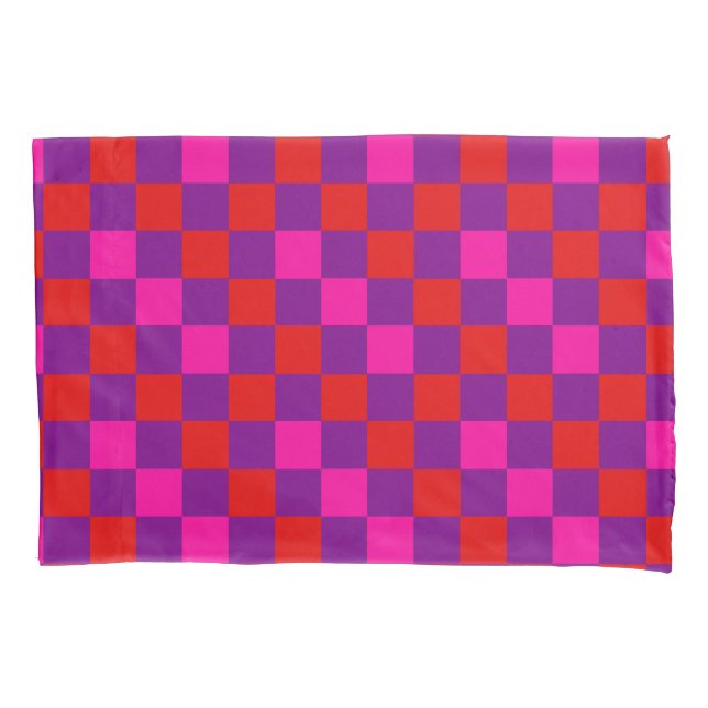 Red Purple Pink Chequered Pattern Design  Pillowcase (Front)