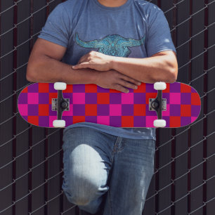 Red Purple Pink Chequered Pattern Design Skateboard