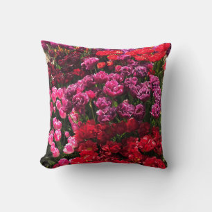 Red, Purple & Pink Tulip Garden Bed, Oregon Throw Pillow