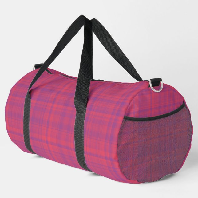 Red Purple Plaid Pattern Large Duffle Bag (Right Corner)