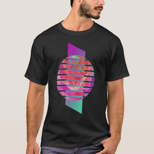 Red Purple Sea Green Modern Smoke Geometry Pattern T-Shirt (Front)