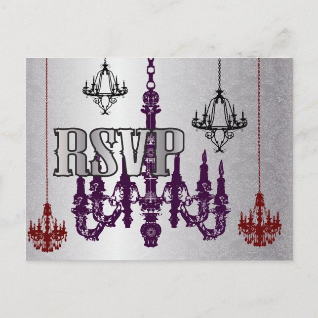 Red, Purple & Silver Chandelier RSVP Postcards (Front)