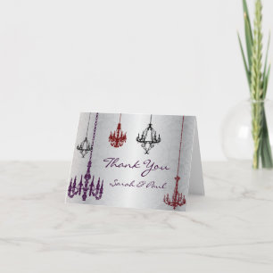 Red Purple & Silver Chandelier Thank You Card