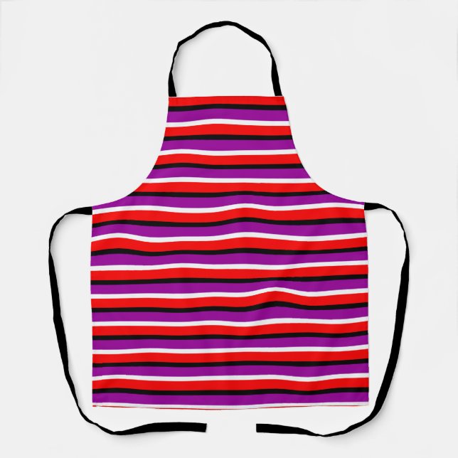 Red Purple Stripes Pattern Design Apron (Front)