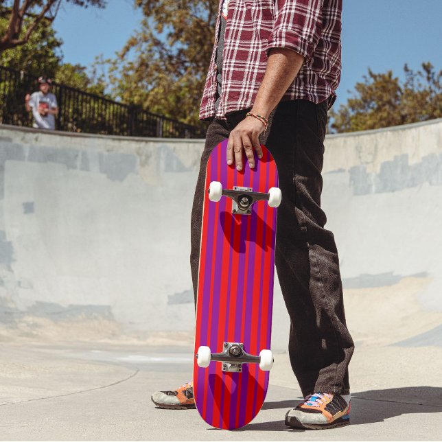 Red Purple Stylish Stripes Pattern Design  Skateboard (Creator Uploaded)