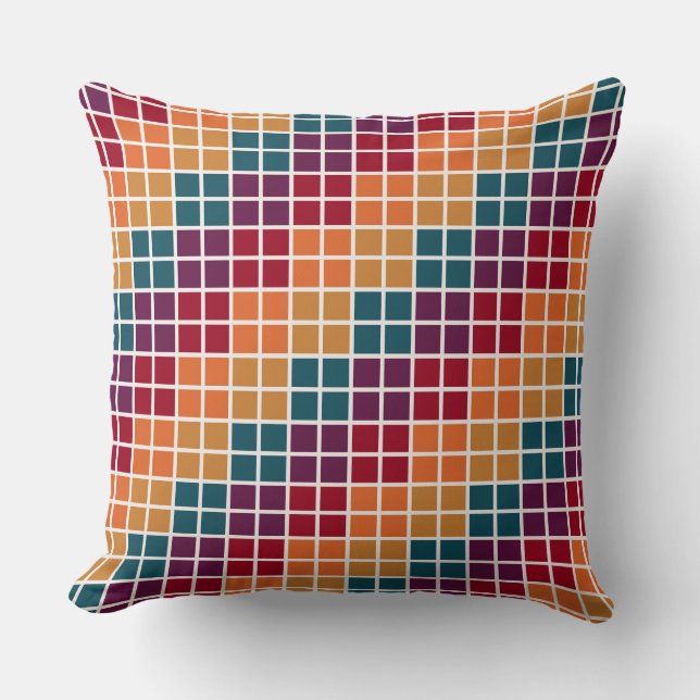 RED PURPLE TEAL ORANGE YELLOW FALL CUBES THROW PILLOW (Front)