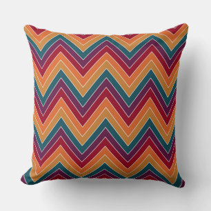 RED PURPLE TEAL ORANGE YELLOW ZIG ZAG LINES THROW PILLOW