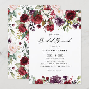 Red Purple Watercolor Floral Garland Bridal Brunch Invitation