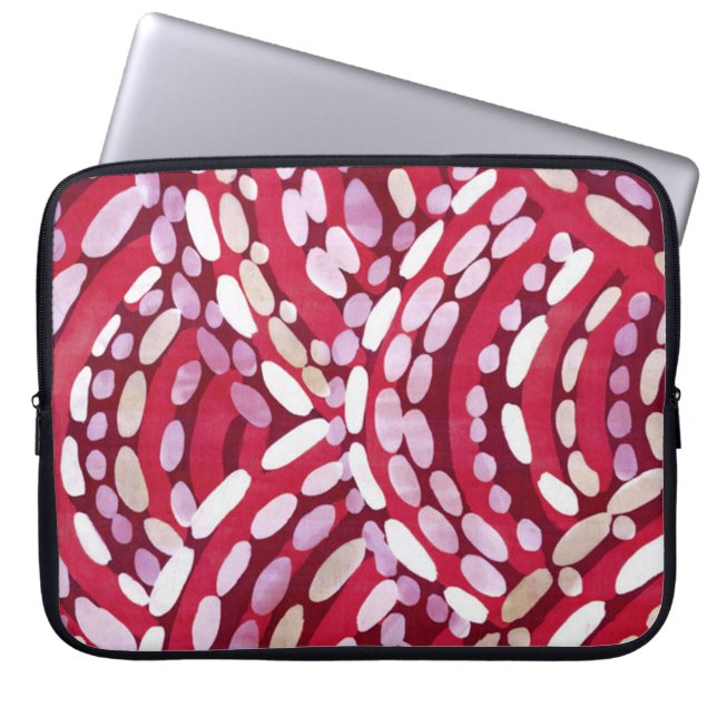 Red purple white half circle dot laptop sleeve (Front)