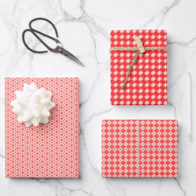 Red Puzzle Elegance Wrapping Paper Sheet (Front)