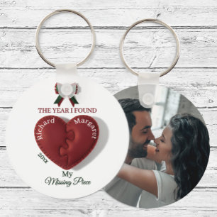 Red Puzzle Heart Missing Piece Custom Photo Keychain
