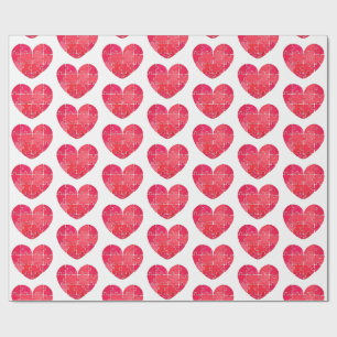 Red puzzle hearts, watercolor seamless pattern wrapping paper