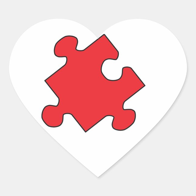 RED PUZZLE PIECE HEART STICKER (Front)