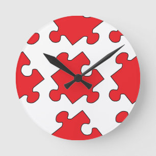 RED PUZZLE PIECE ROUND CLOCK
