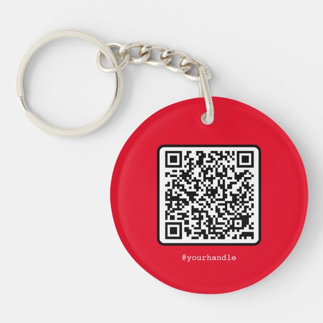 Red QR Code Key Ring Social Media Custom (Devant)