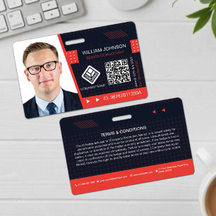 Red QR Code Photo ID Badge   Corporate Employee