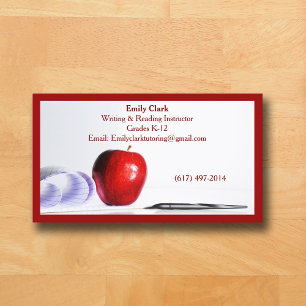 Red QR Code School Teacher Red Apple Business Card