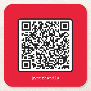 Red QR Code Social Media Simple Modern Custom Square Paper Coaster