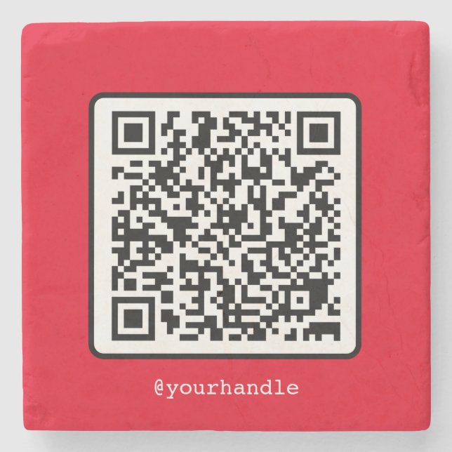 Red QR Code Social Media Simple Modern Custom Stone Coaster (Front)