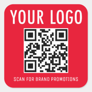 Red QR Code Stickers Labels Company Logo Square