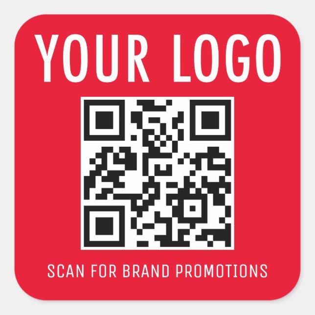Red QR Code Stickers Labels Company Logo Square (Front)
